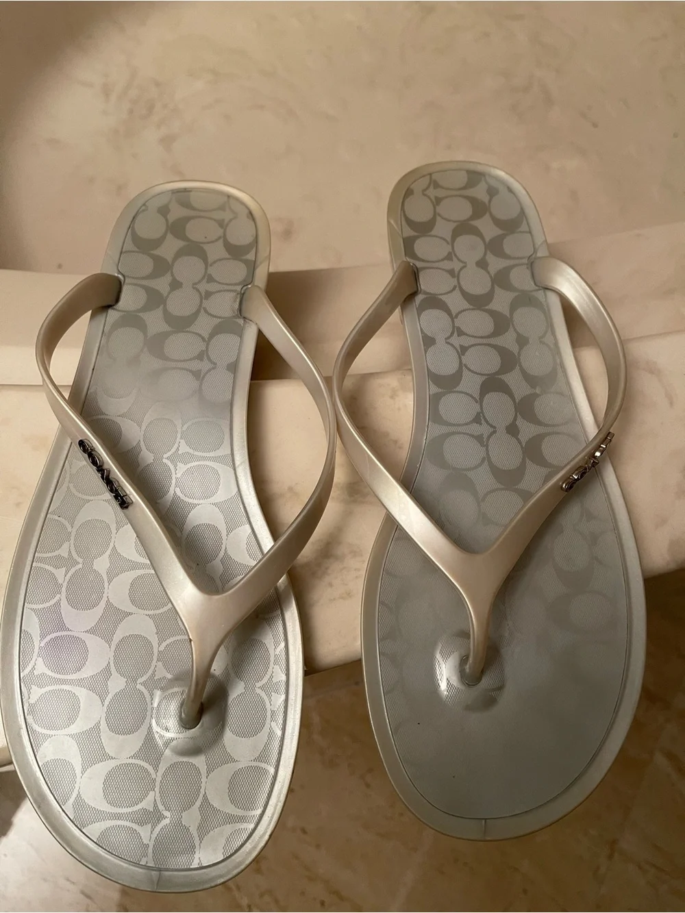 Coach Silver Lyra Logo Jelly Flip Flop Sandals